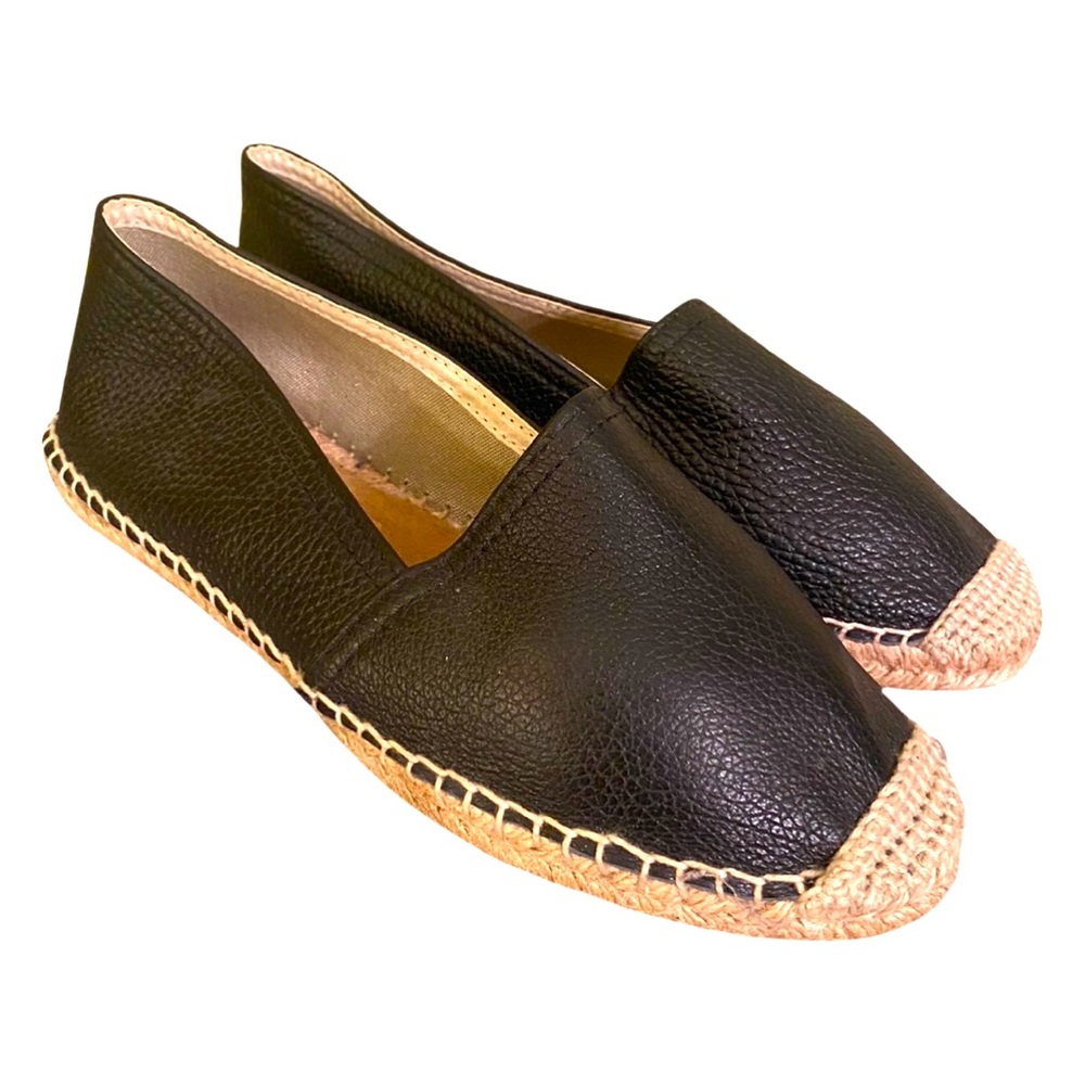 Anthropologie Maypol Espadrille Loafers 6.5 Black Leather Handmade Shoes Size 37 - Picture 1 of 7